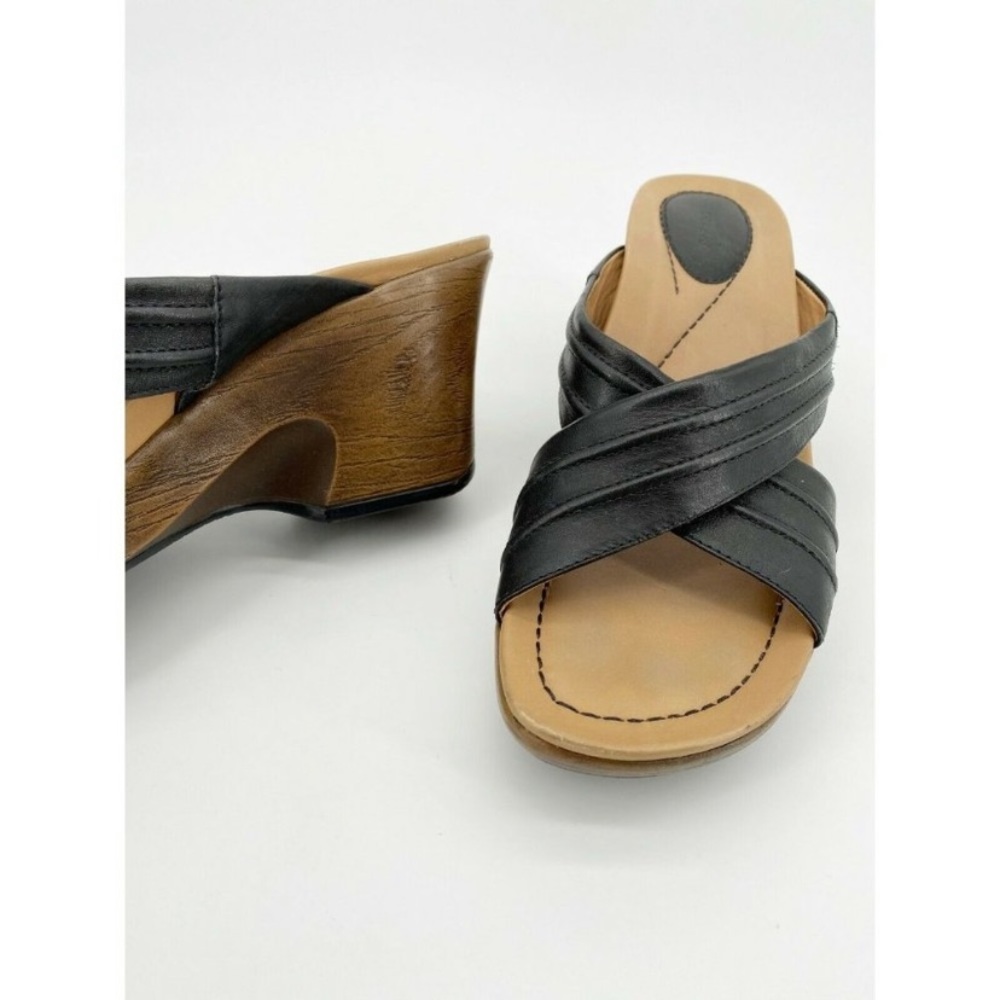 Dansko Necci Wedge Sandal Black Leather Platform